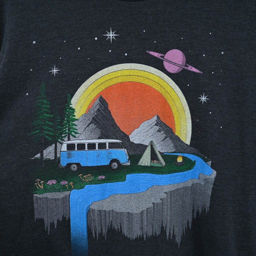 Curbside Clothing Mens XL T-Shirt Charcoal Gray Camping Van Space Graphic Tee - Picture 3 of 11
